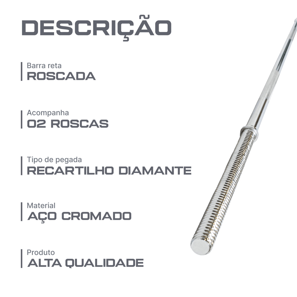 Barra de Musculação Reta 2,00m Maciça 28mm com Rosca Envolst