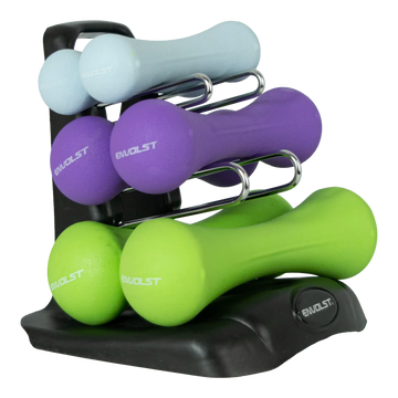 Kit com 6 Halteres Neoprene 1, 2 e 3 kg com Suporte Envolst