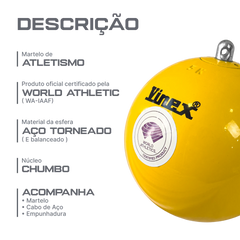 Martelo de atletismo de aço 5,00kg 110mm WA-IAAF Vinex - com cabo e empunhadura