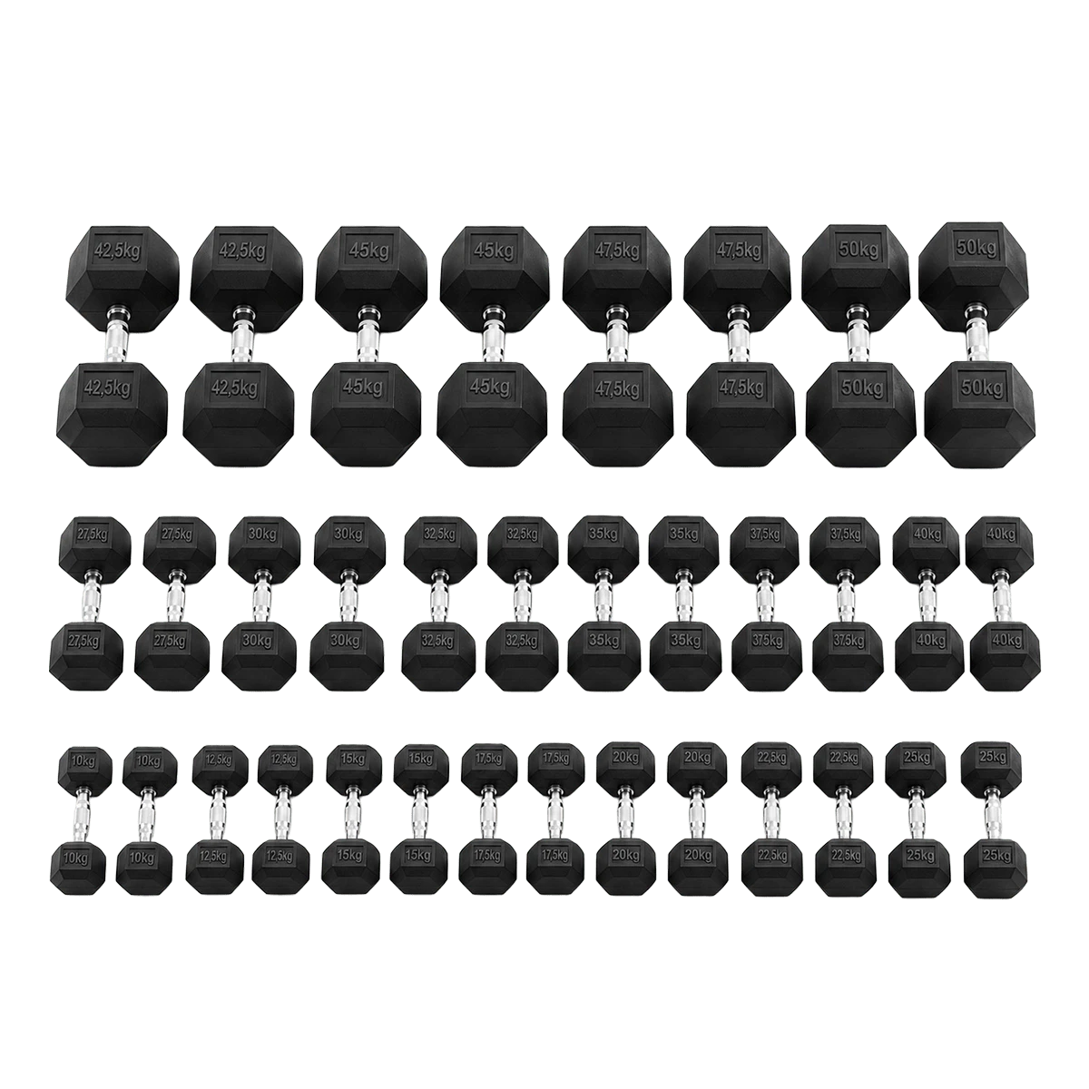 Kit Halteres Sextavados Emborrachados Pegada Cromada Envolst - Pares 10 a 50Kg