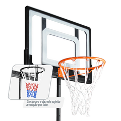 Tabela de basquete infantil juvenil móvel com poste, quadro de policarbonato e aro Velden