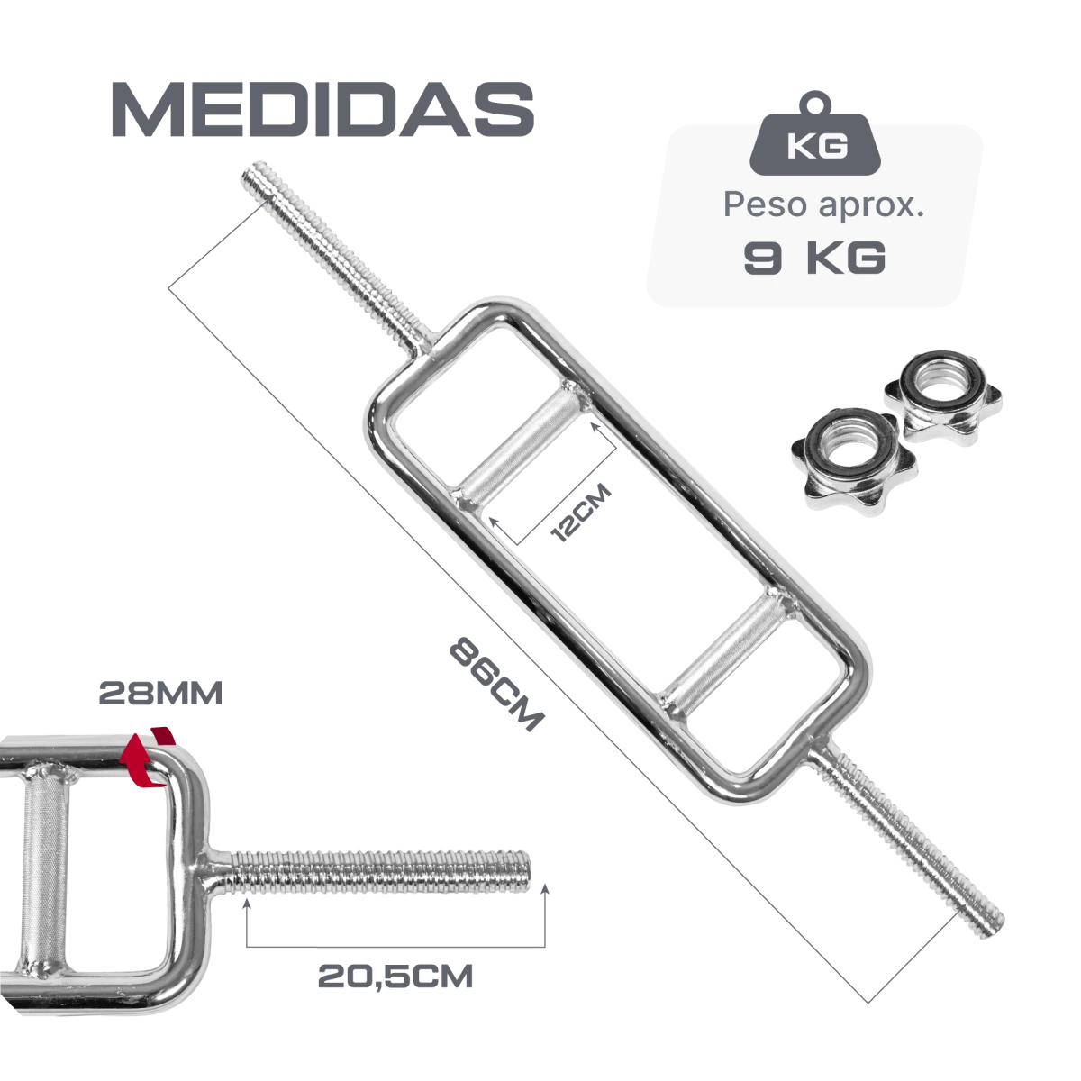 Barra de Musculação H Romana Maciça 28mm com Rosca Envolst