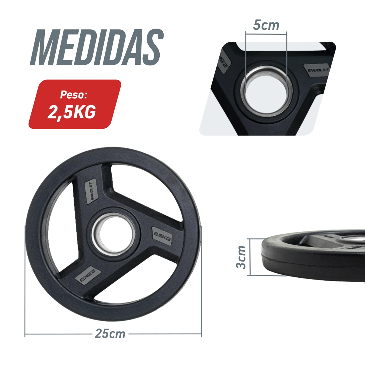 Anilha Olímpica com Anel de Metal 2,5Kg Envolst