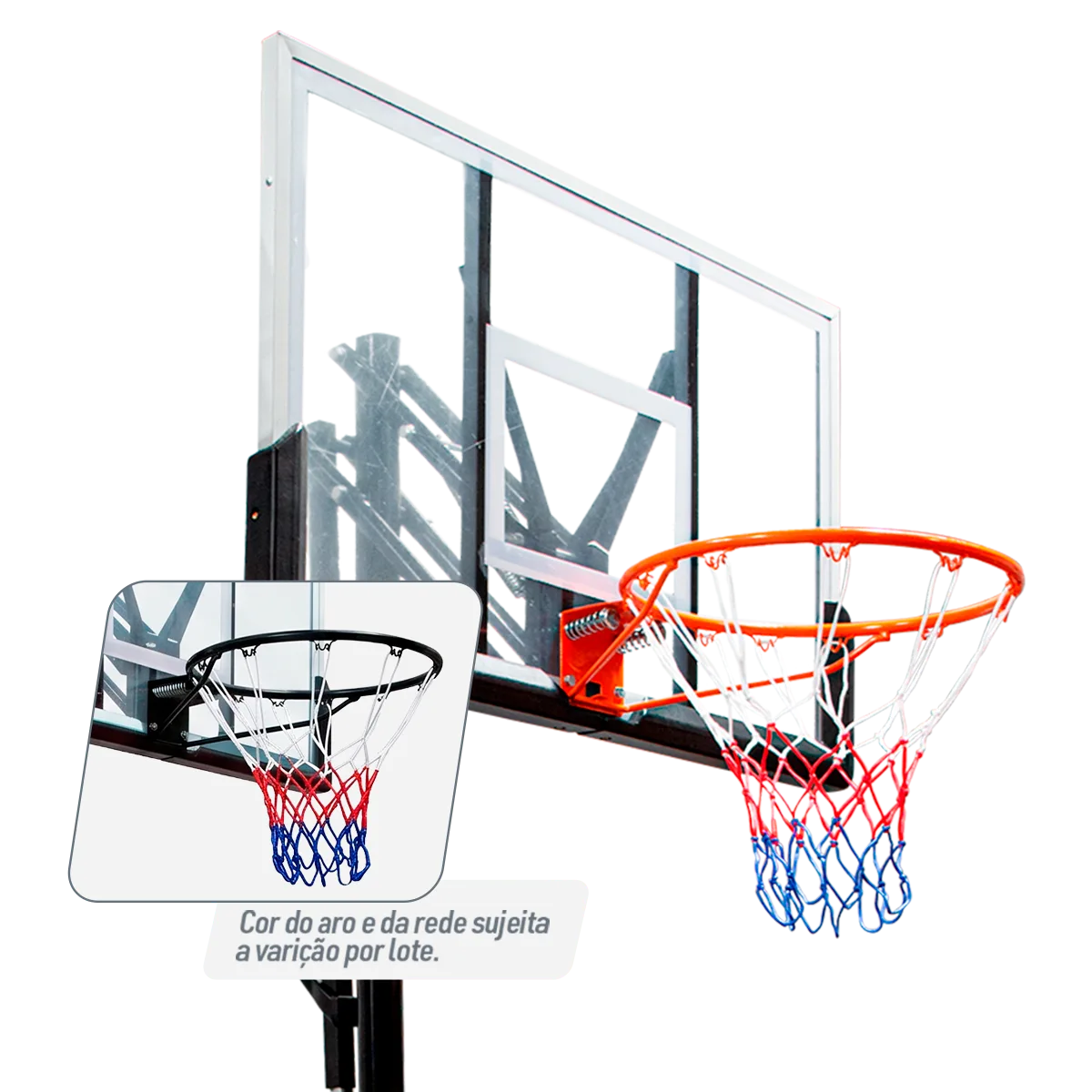 Tabela de basquete adulto móvel com poste, quadro de acrílico e aro modelo premium Velden
