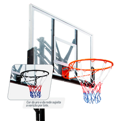 Tabela de basquete adulto móvel com poste, quadro de acrílico e aro modelo premium Velden