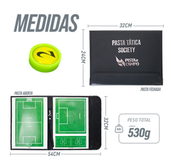Prancheta tática magnética com caneta para treinamento de futebol society Pista e Campo - Modelo pasta preta