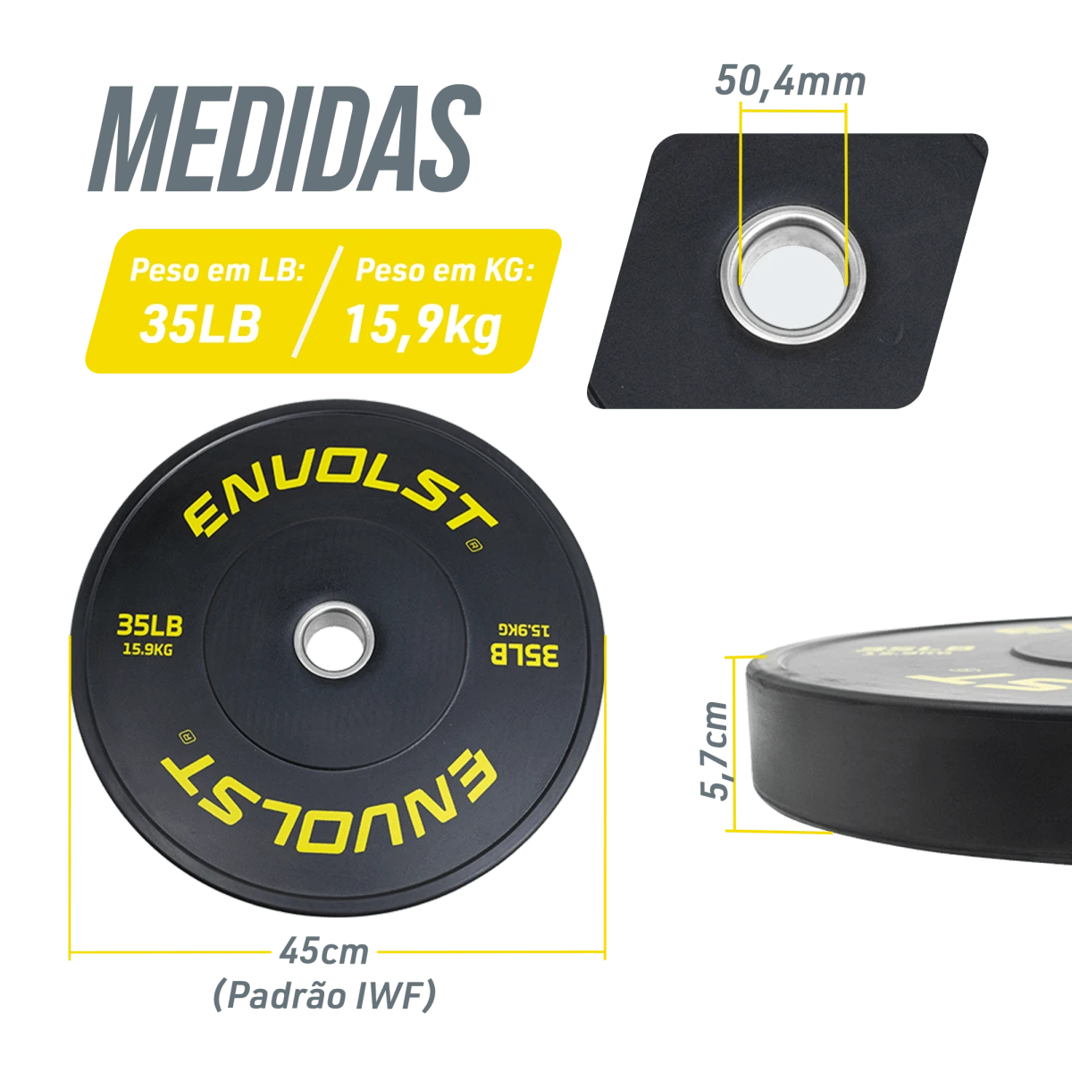 Kit 230Lb Anilhas Olímpicas Bumper Padrão IWF em Libras Envolst