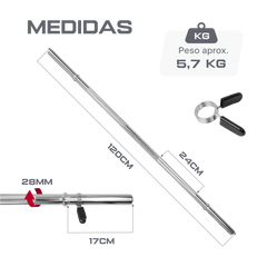 Barra de Musculação Reta 1,20m Maciça 28mm e Presilhas Envolst