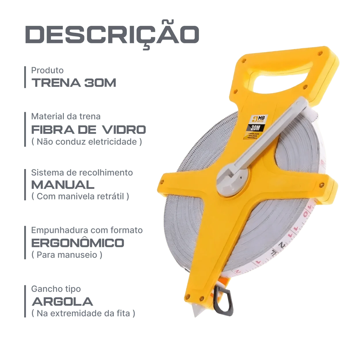 Trena de fibra de vidro 30m econômica MB