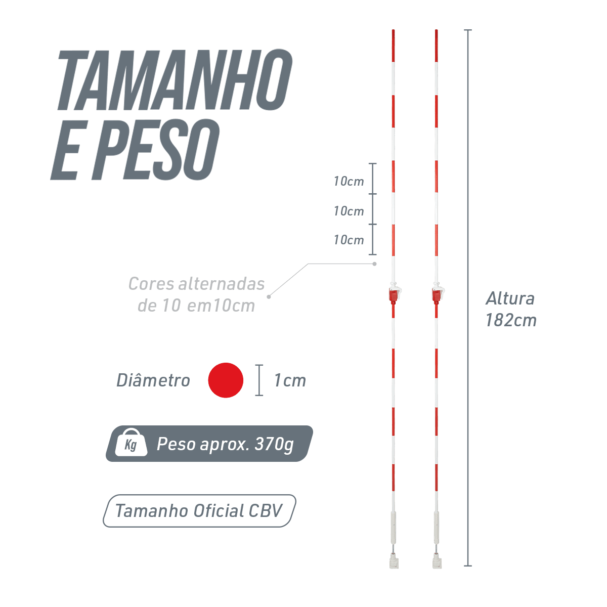 Antena de voleibol de fibra de vidro profissional com suporte regulável para encaixe Pista e Campo - par