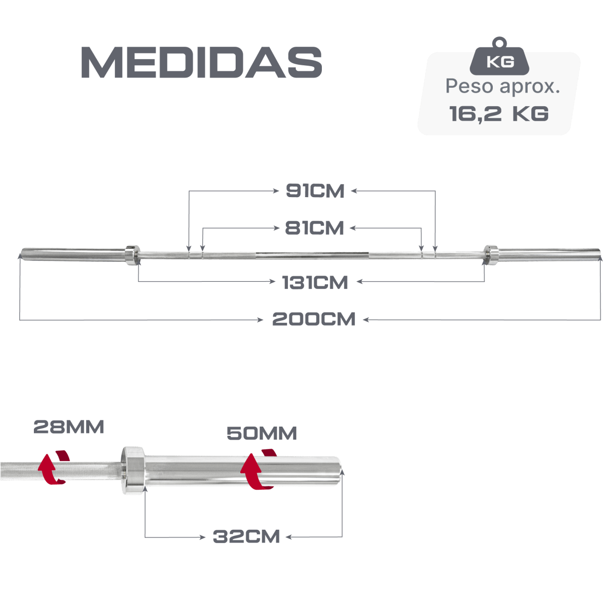 Barra Reta 2,00m Olimpica Cromada Envolst