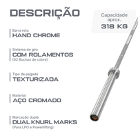 Barra Reta 2,20m Olimpica Hard Cromo Profissional Envolst