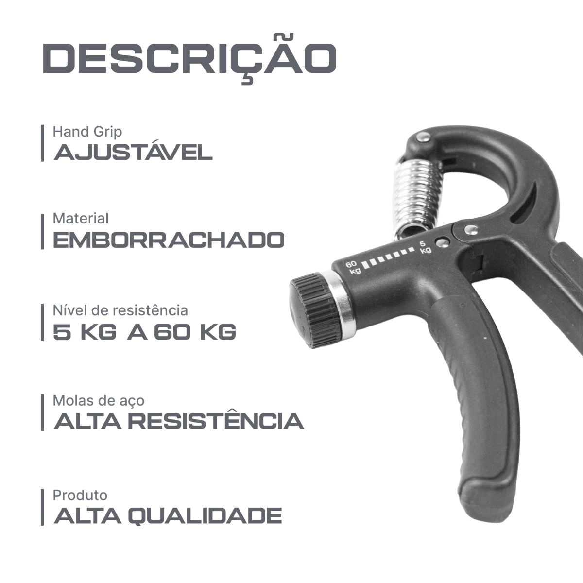 Hand Grip Ajustável 5Kg a 60Kg Envolst - Preto