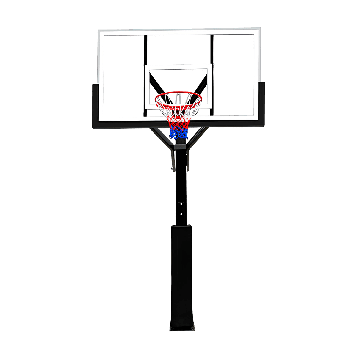 Poste fixo com tabela transparente, aro e rede de basquete oficial adulto premium Velden