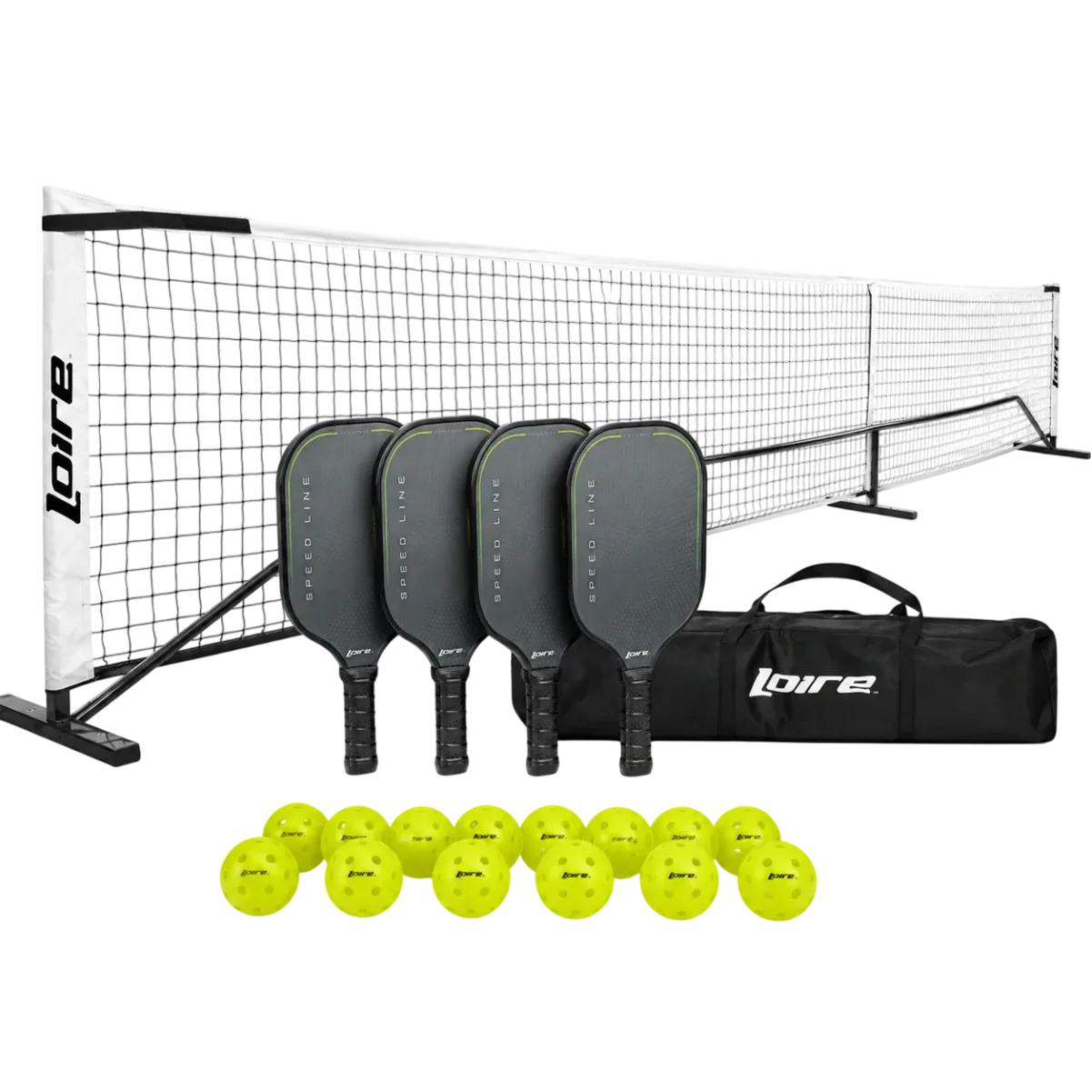 Kit completo de pickleball com rede portátil, 4 raquetes e 12 bolas Loire