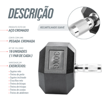 Kit Halteres Sextavados Emborrachados Pegada Cromada Envolst - Pares 10 a 30Kg