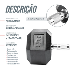 Kit Halteres Sextavados Emborrachados Pegada Cromada Envolst - Pares 10 a 30Kg