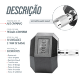 Kit Halteres Sextavados Emborrachados Pegada Cromada Envolst - Pares 10 a 30Kg