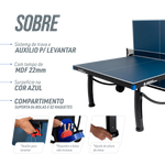 Mesa de tenis de mesa de aco e madeira azul rede e porta itens P8022