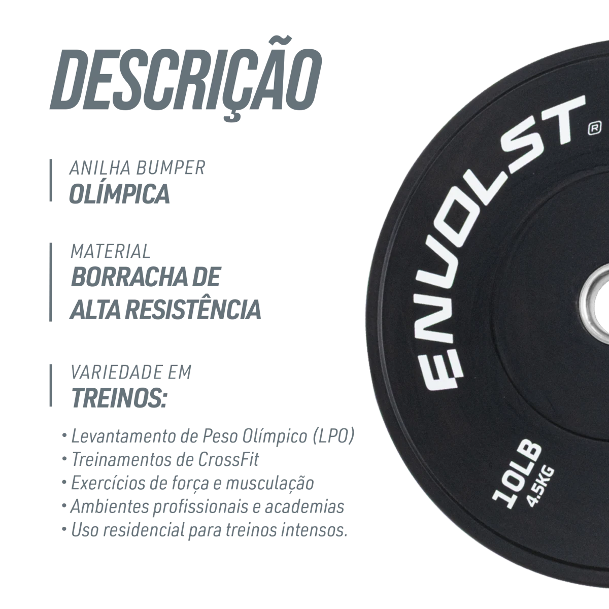 Anilha Olímpica Bumper para Crossfit e LPO 10Lb Envolst