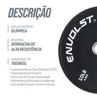 Anilha Olímpica Bumper para Crossfit e LPO 10Lb Envolst