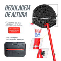 Tabela de basquete infantil móvel com poste, quadro plástico e aro Pista e Campo