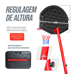 Tabela de basquete infantil móvel com poste, quadro plástico e aro Pista e Campo