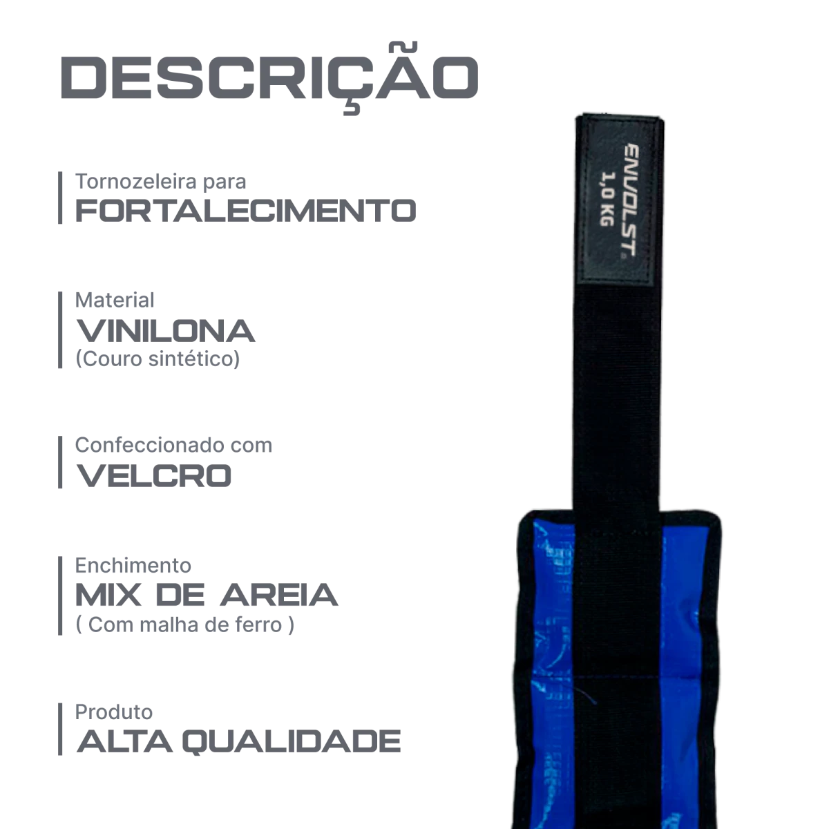 Tornozeleira caneleira em vinilona azul profissional 1kg Envolst - par