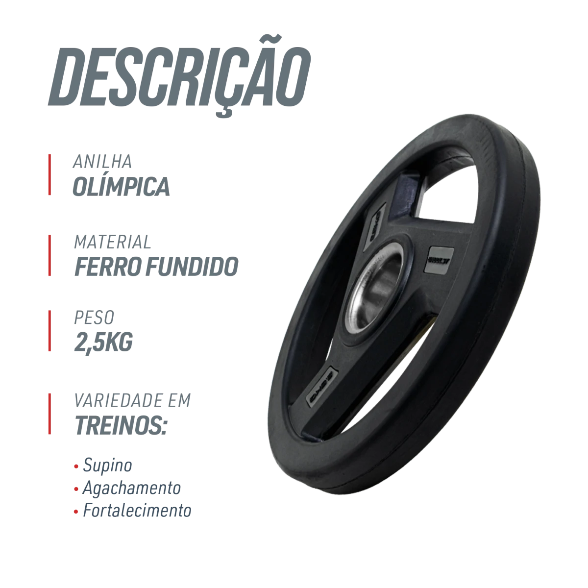 Anilha Olímpica com Anel de Metal 2,5Kg Envolst