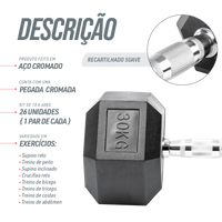 Kit Halteres Sextavados Emborrachados Pegada Cromada Envolst - Pares 10 a 40Kg