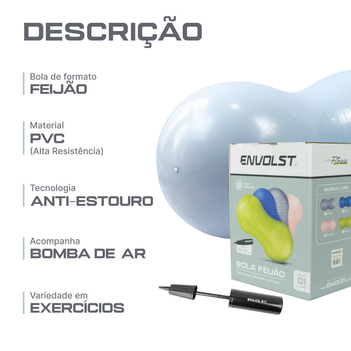 Bola Feijão Peanut Ball 90cm Anti-Estouro Envolst - Azul