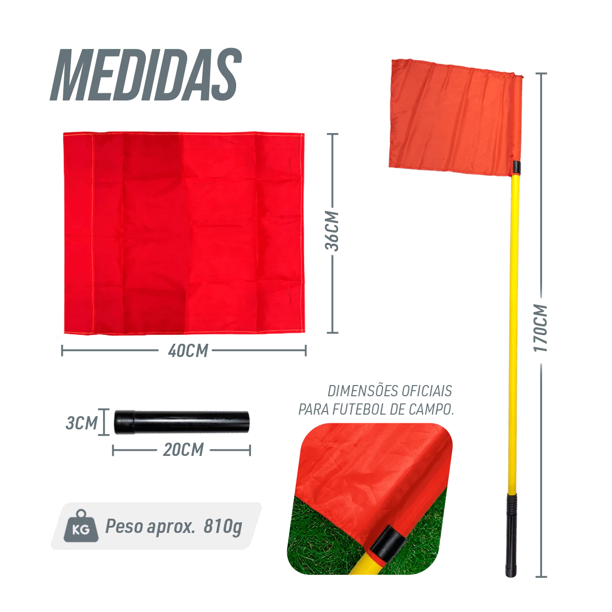 Bandeirola de escanteio oficial de futebol de campo reclinável Velden - cnj com 4 und Cor das bandeiras:Vermelho