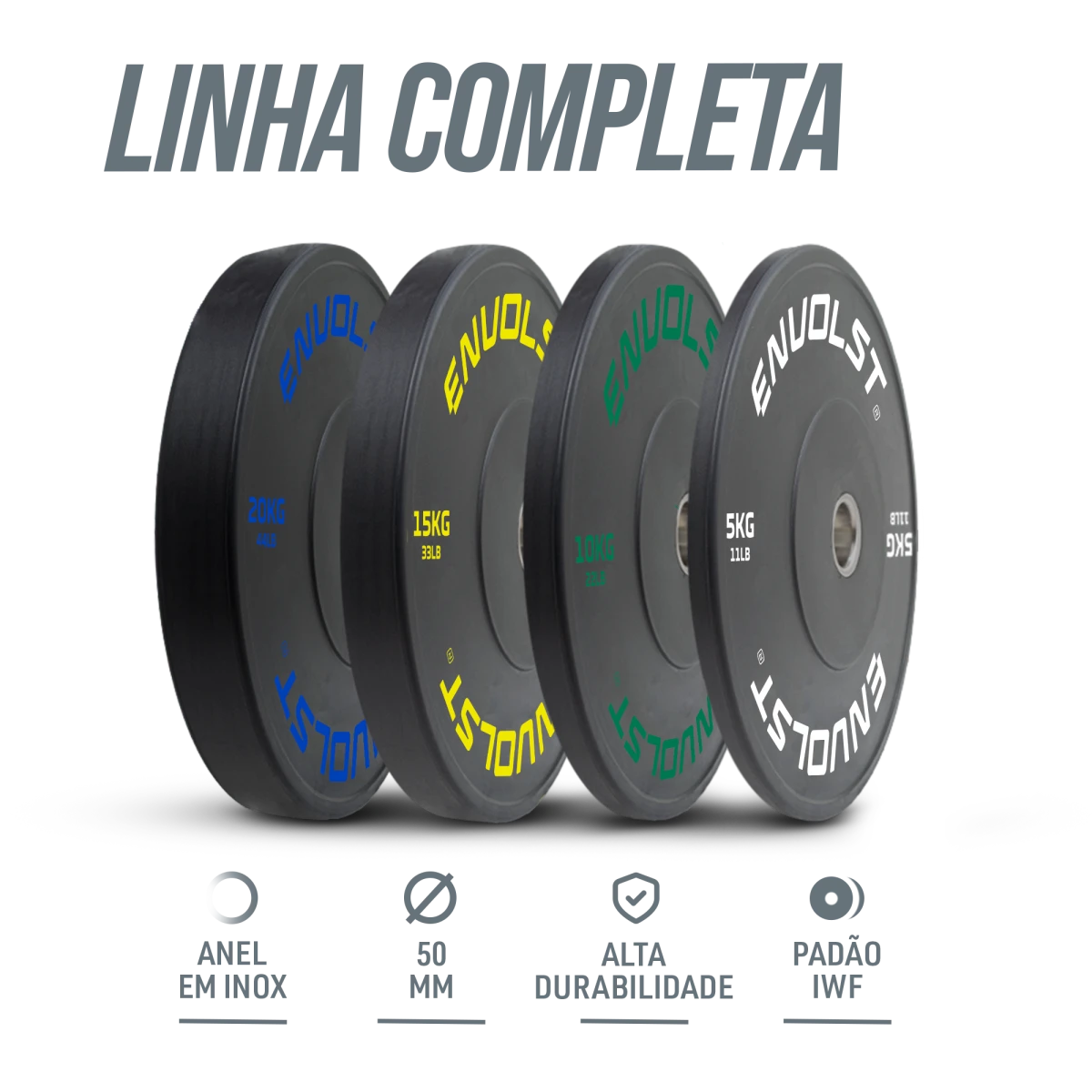Anilha Olímpica Bumper para Crossfit e LPO 15Kg Envolst