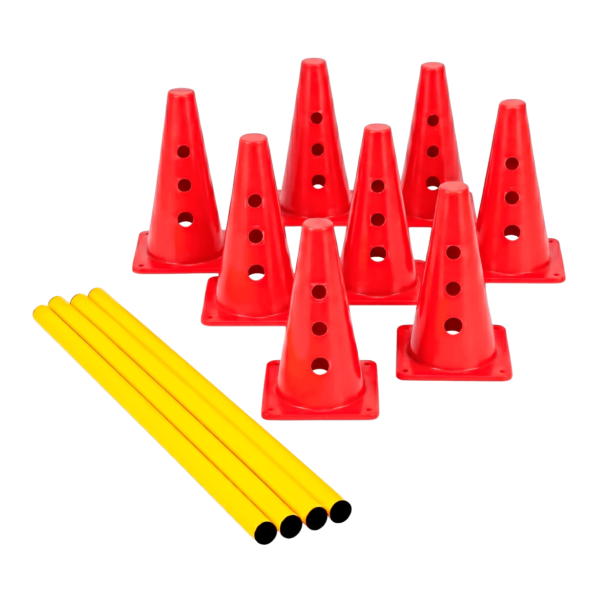 Kit de Agilidade c/ 8 Cones Furados 23cm e 4 Haste de 1,00m - Cone BRANCO