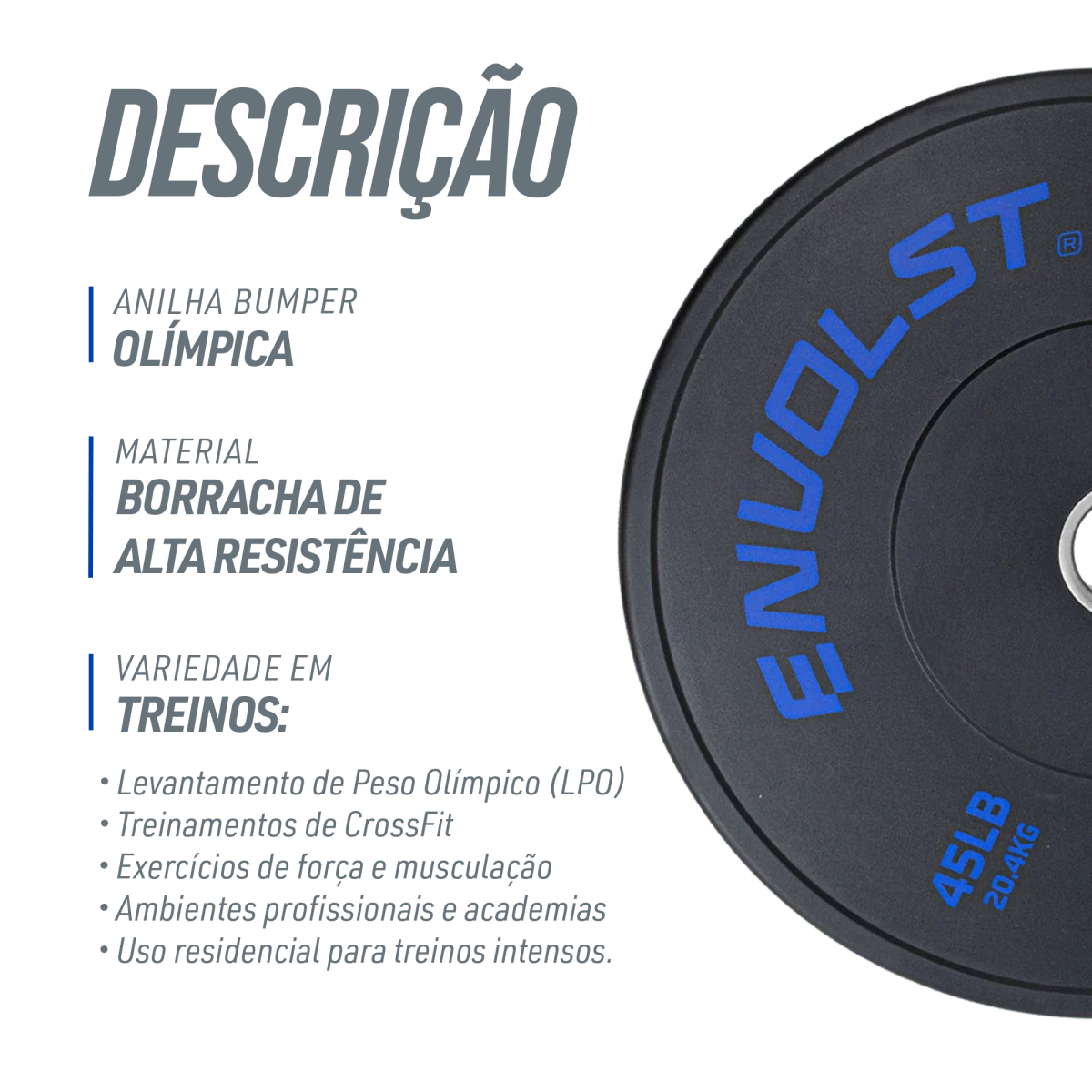 Anilha Olímpica Bumper para Crossfit e LPO 45Lb Envolst