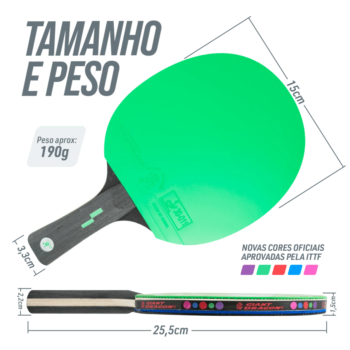 Kit 2 Raquetes de Tênis de Mesa com Bolsa e 3 Bolas Giant Dragon
