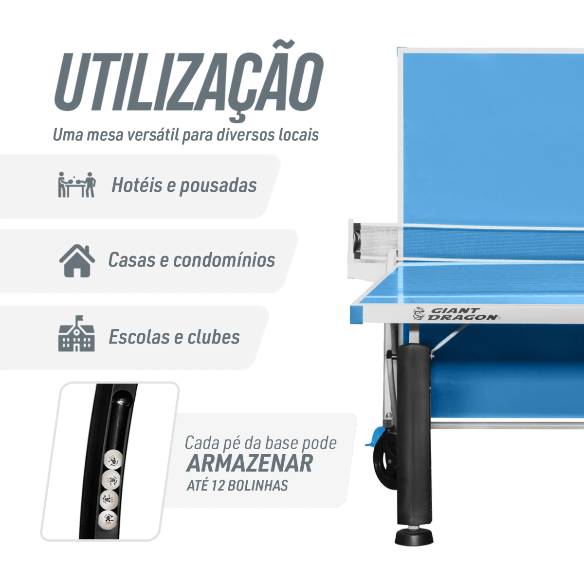 Mesa de tenis de mesa de aco e fibra ACP outdoor azul com rede S8022