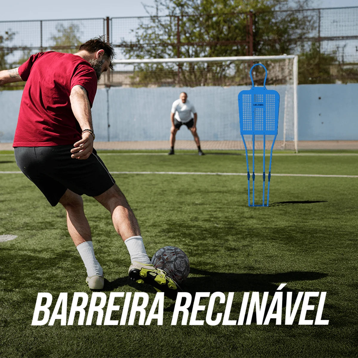 Boneco barreira para treinamento de falta no futebol de aço reclinável premium Velden - Vermelho