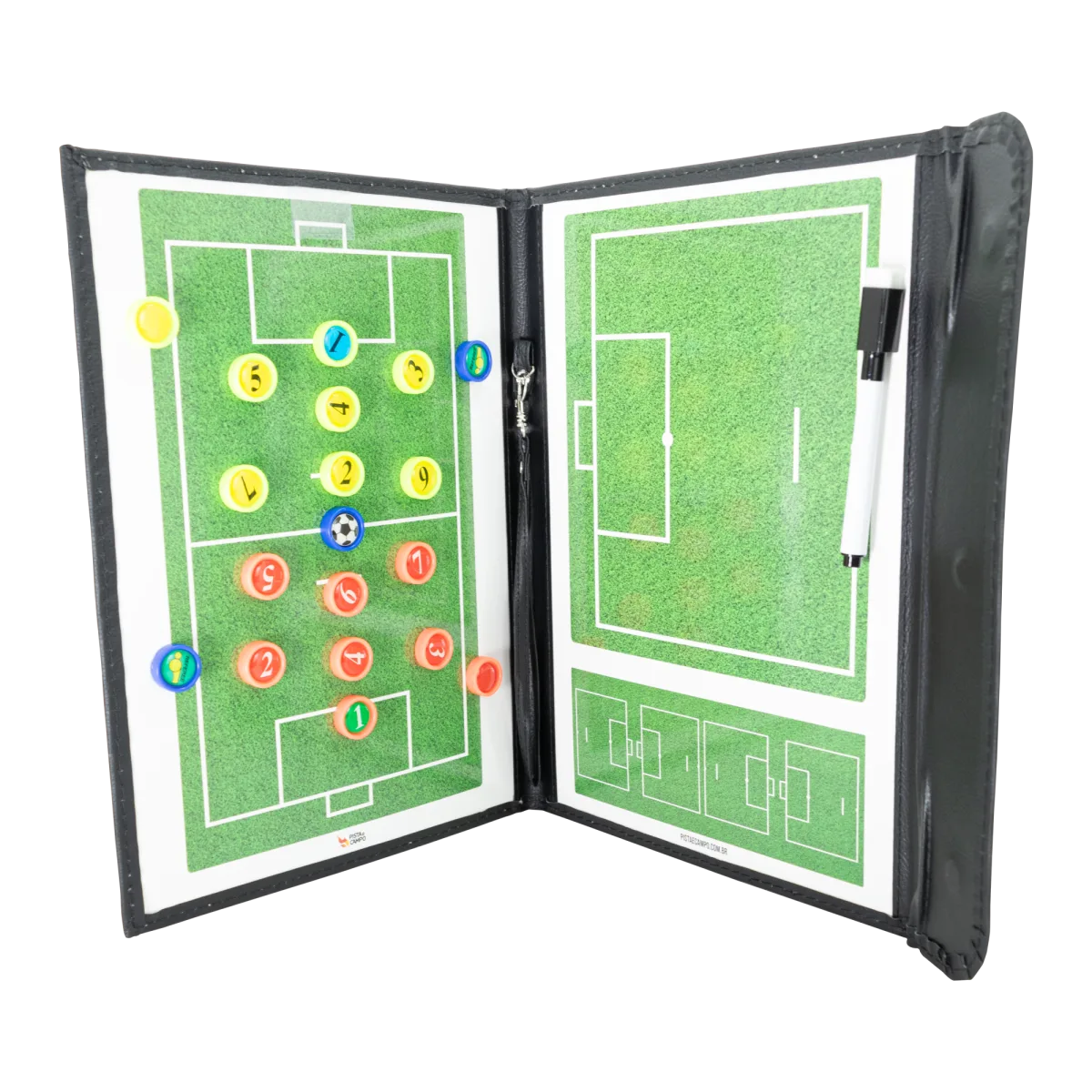 Prancheta tática magnética com caneta para treinamento de futebol society Pista e Campo - Modelo pasta preta