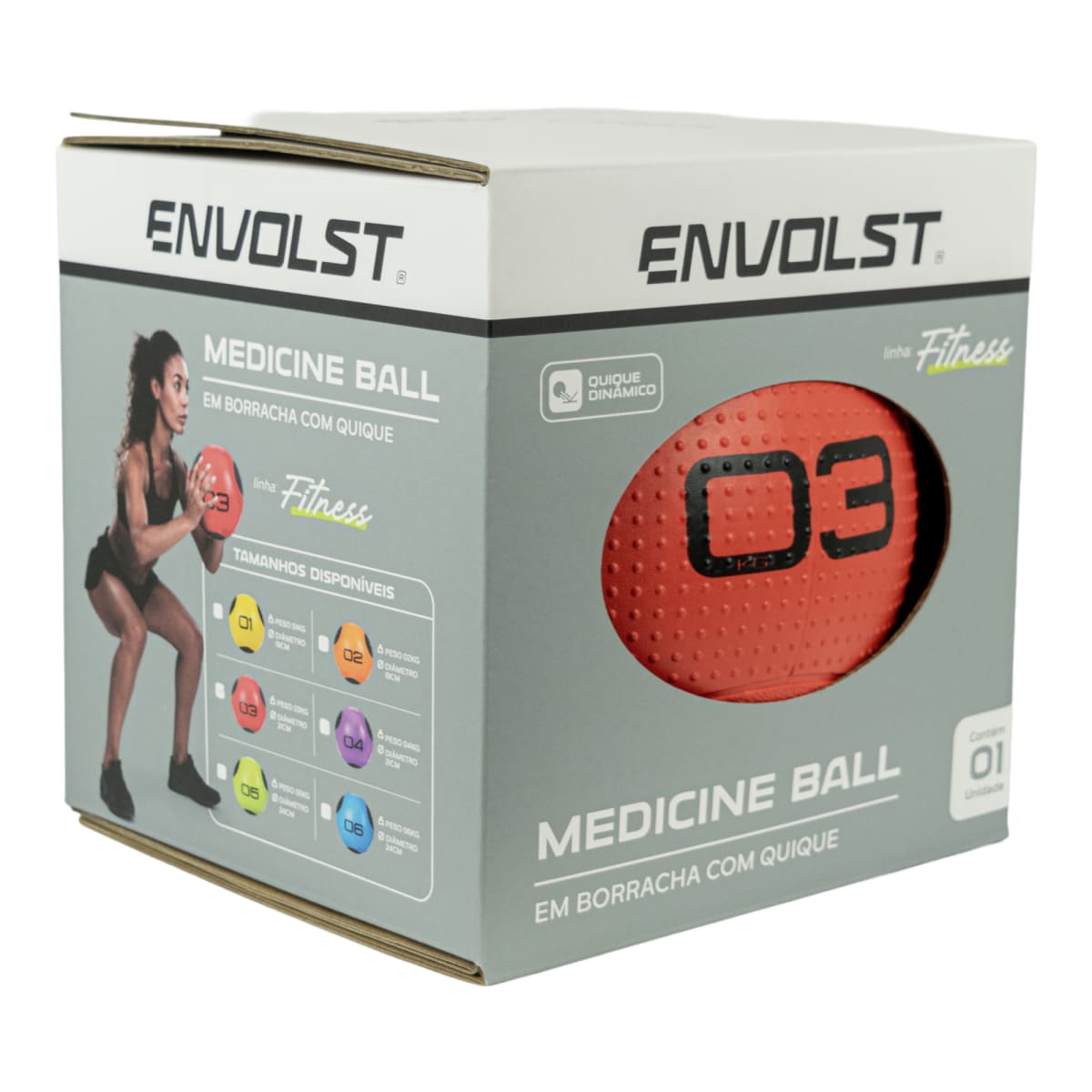 Medicine Ball 3kg Envolst com Quique para Potência e Treino Funcional