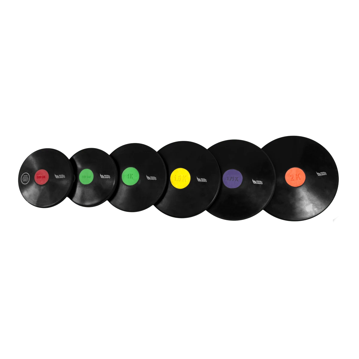 Disco de atletismo de borracha preto com centro colorido 0,75kg Pista e Campo