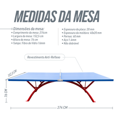 Mesa de tênis de mesa outdoor de fibra de vidro Pista e Campo