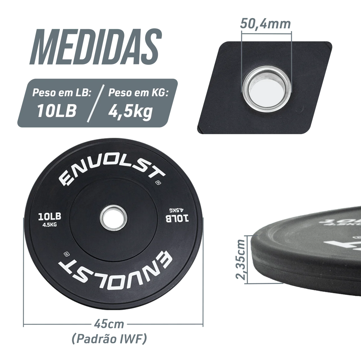 Kit 230Lb Anilhas Olímpicas Bumper Padrão IWF em Libras Envolst
