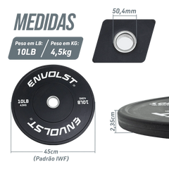 Kit 230Lb Anilhas Olímpicas Bumper Padrão IWF em Libras Envolst