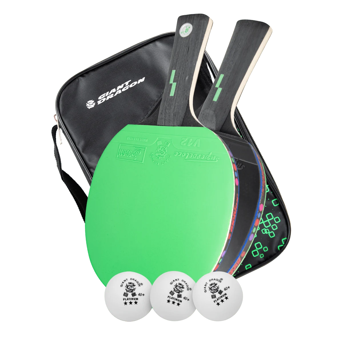 Kit 2 Raquetes de Tênis de Mesa com Bolsa e 3 Bolas Giant Dragon