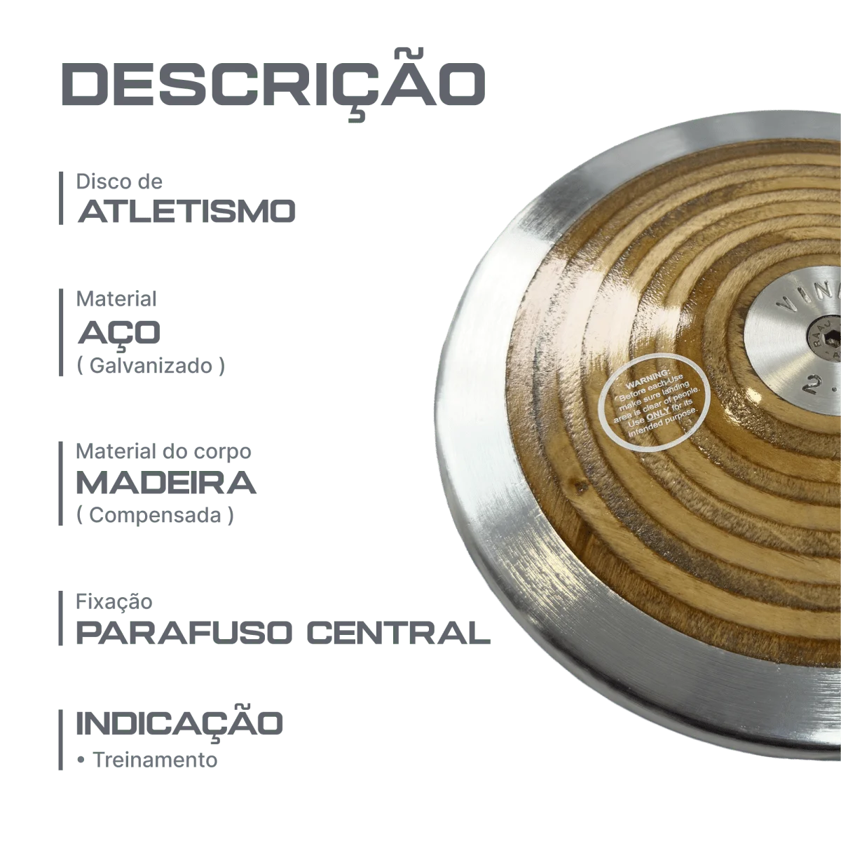 Disco de atletismo de aço e madeira 2,00kg Pista e Campo
