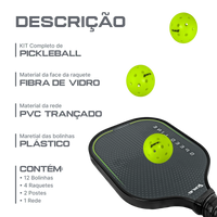 Kit completo de pickleball com rede portátil, 4 raquetes e 12 bolas Loire