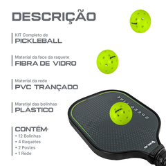 Kit completo de pickleball com rede portátil, 4 raquetes e 12 bolas Loire