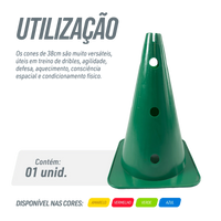 Cone de sinalização 38cm de plástico com furos premium reforçado Pista e Campo - Amarelo