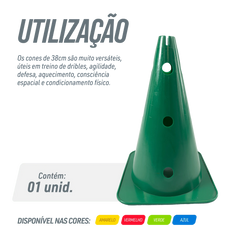 Cone de sinalização 38cm de plástico com furos premium reforçado Pista e Campo - Amarelo